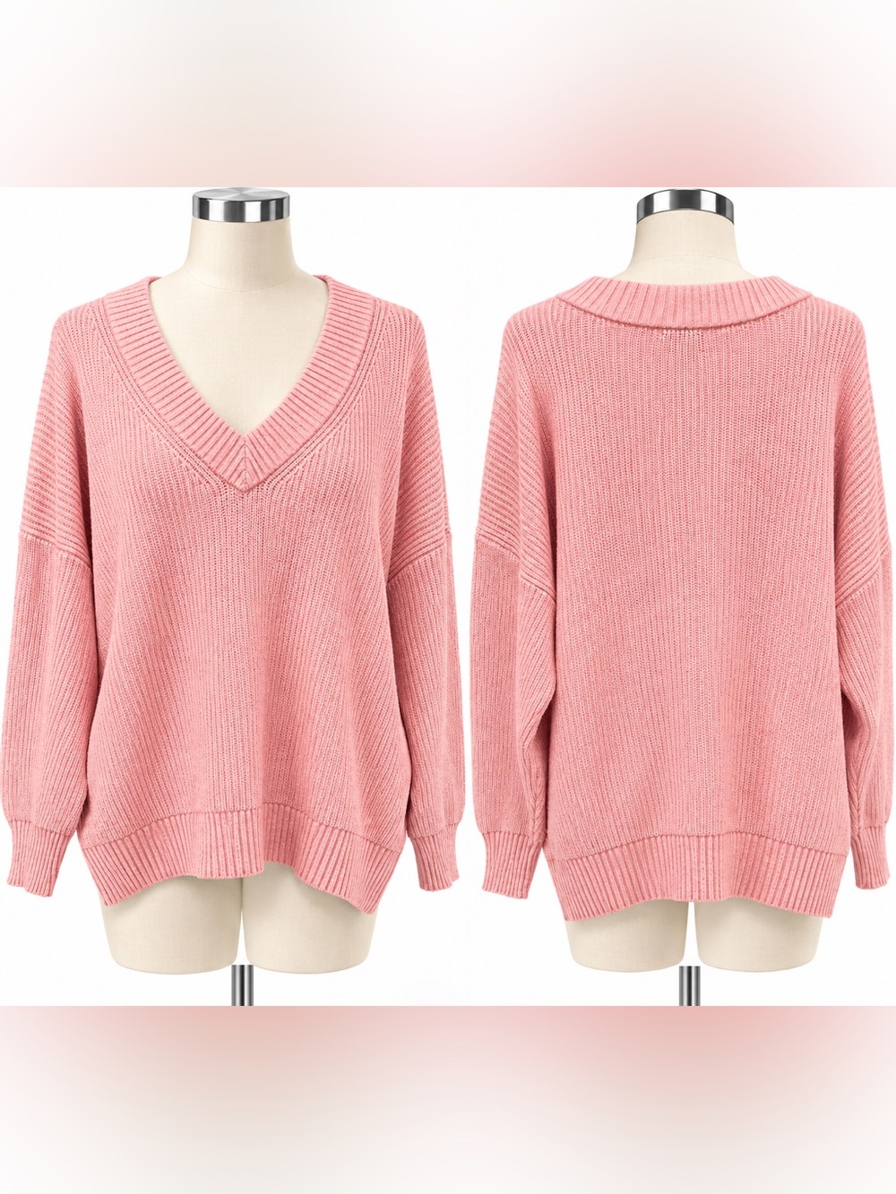 Ava & Viv Dusty Pink V-Neck Ribbed Pullover Sweater